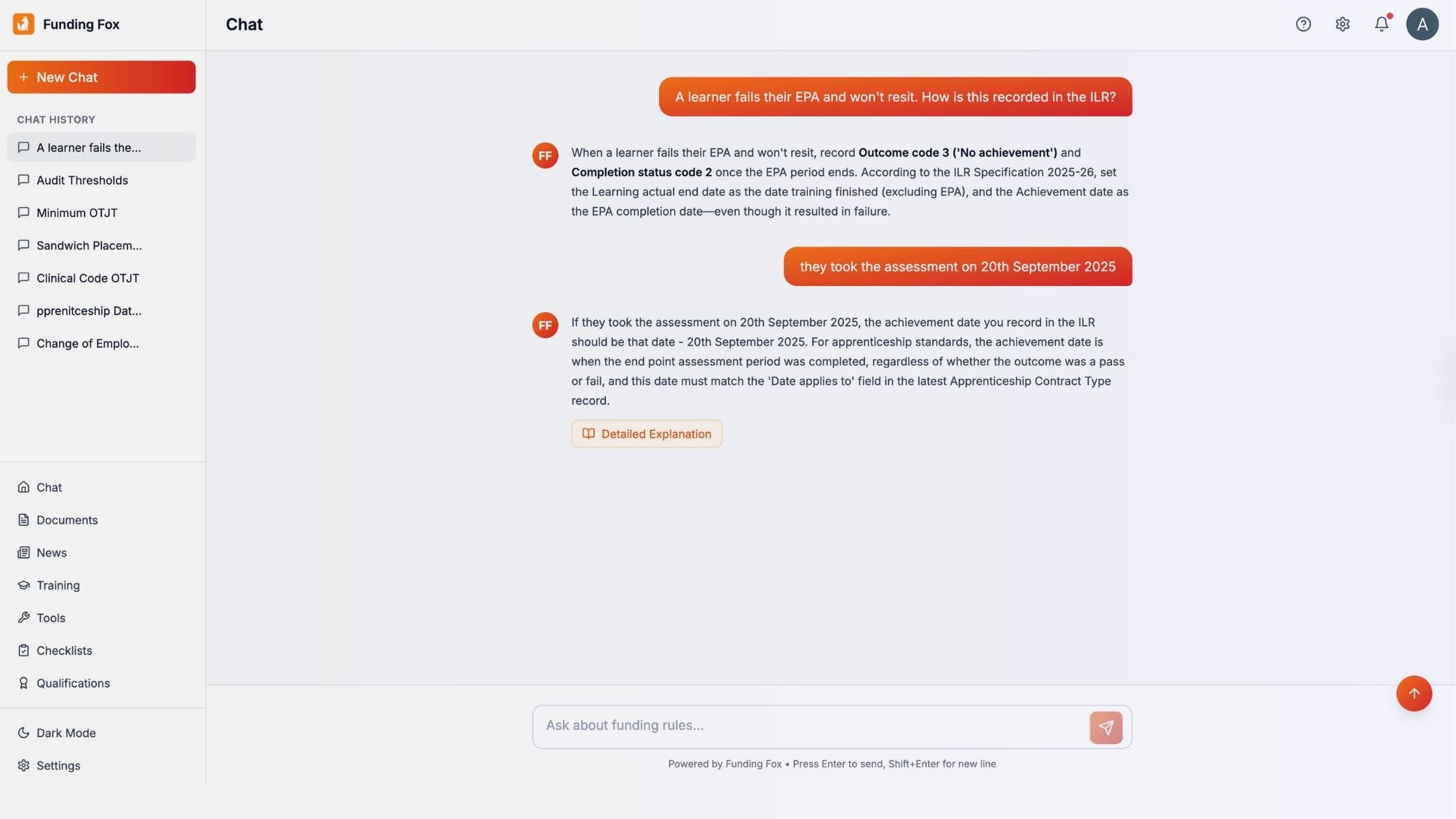 Funding Fox detailed explanation feature with comprehensive breakdown and PDF export