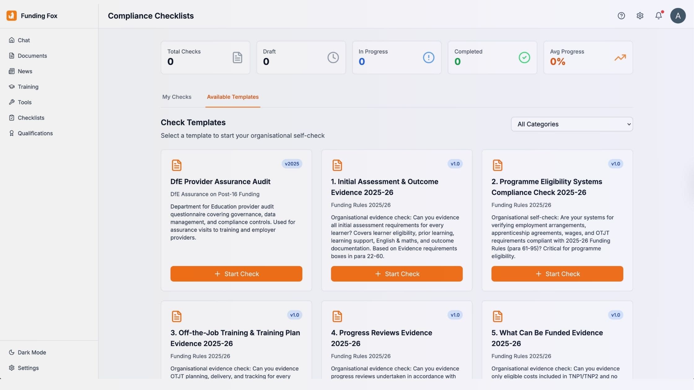 Funding Fox compliance checklists with team collaboration and progress tracking
